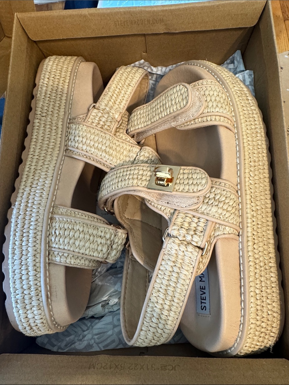 Steve Madden Natural Raffia Platform Sandals